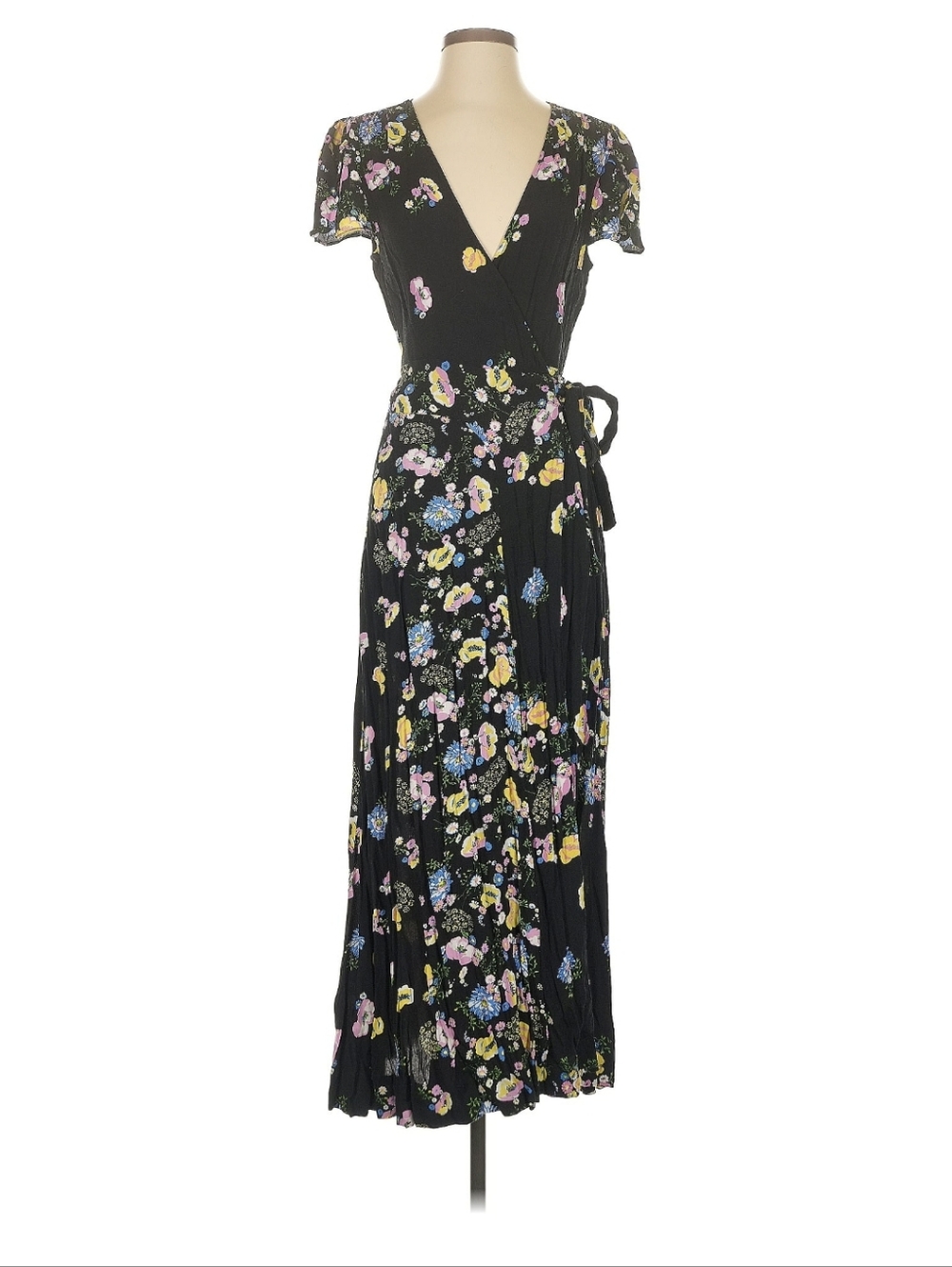 Free People Black Floral Wrap Maxi Dress - Size S
